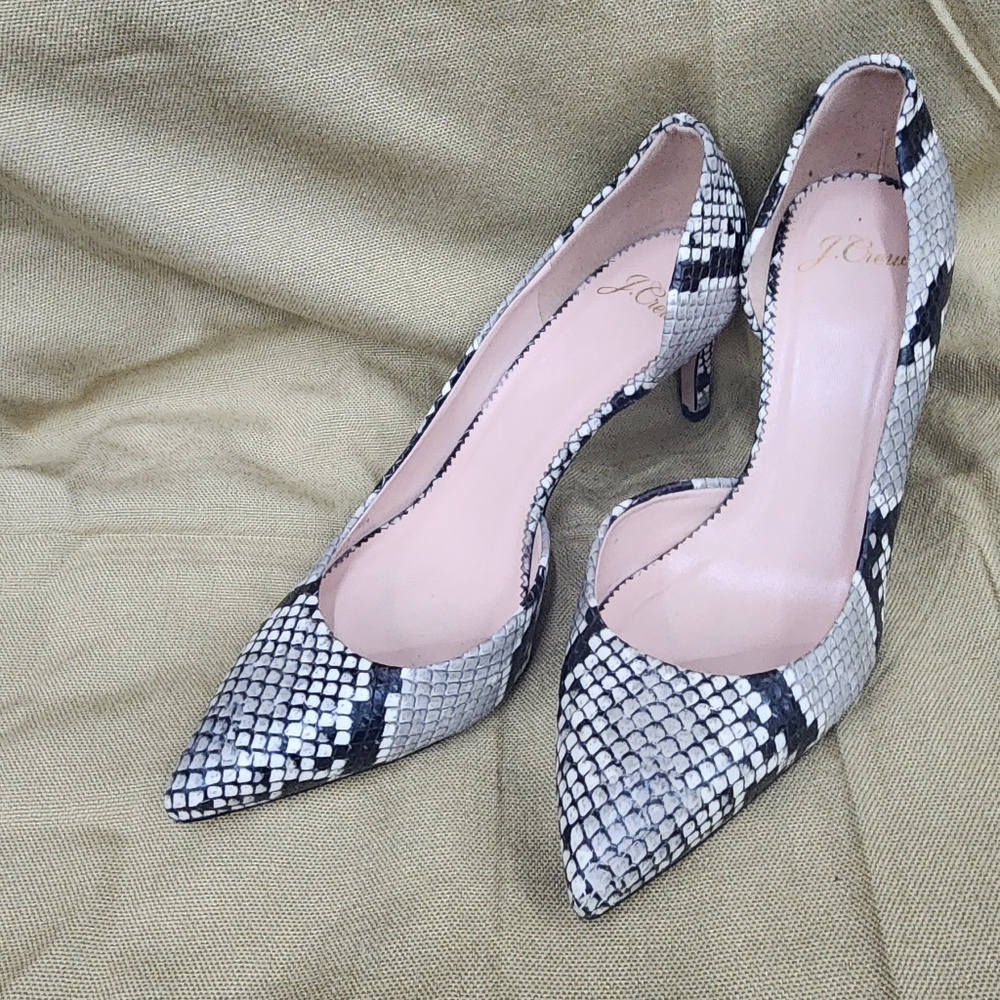 J CREW Lucie Pumps Shoes Snake Print Embossed Leather Size 7 Heels